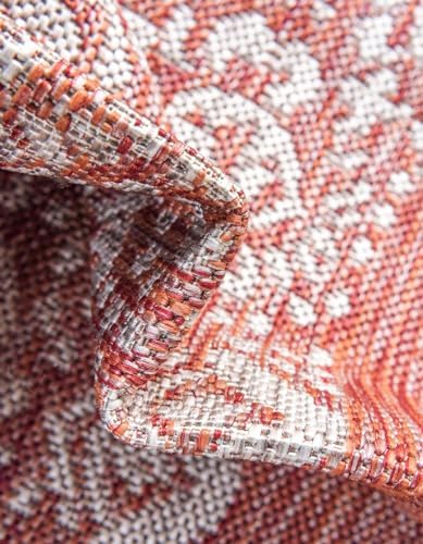 Unique Loom Outdoor Border Collection Area Rug - Floral Border (13' Round Rust Red/Ivory) - Image 6