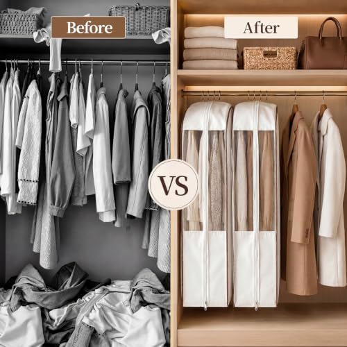 41" Cotton Garment Bags for Hanging Clothes, 2 Pack Breathable Suit Bags for Closet Storage, 10" Wide Gusseted & Clear Window, for Suits, Short Dresses, Sweaters, with Cedar Blocks - Image 7