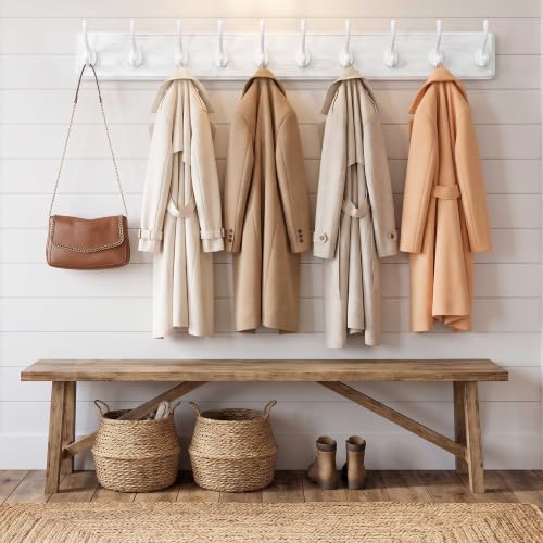 WEBI Coat Rack Wall Mount,10 Hooks,38 9/16" Long Coat Hooks Wall Mounted Large,16" Hole to Hole,Wood Coat Hanger Wall,Hooks for Hanging Coats,Jacket,Clothes,Hats,White,2 Packs - Image 2