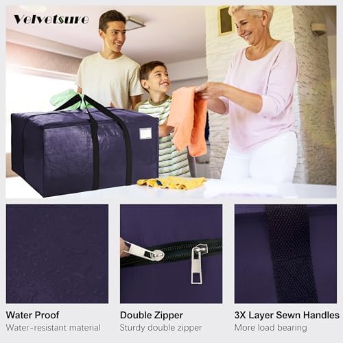 6 Pack Heavy Duty Extra Large Moving Bags W/Backpack Straps - Strong Handles & Zippers, Storage Totes For Space Saving, Fold Flat, Alternative to Box and Bin (40 gal, Blue) - Image 3