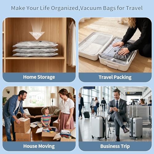 Travel Vacuum Seal Bags for Clothing,Vacuum Storage Bags with Rechargeable Pump,18 Pack Space Saver Compression for Clothes,Blankets,Bedding,Suitcase Luggage Seasonal Storage - Image 7