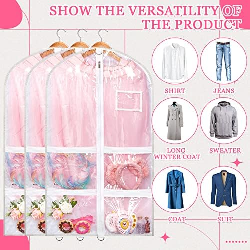 Nuenen 12pcs Garment Bags for Dance Costume Clothing Bags Hanging Clothes Clear Dance Garment Carrier for Dancers with 5 Zipper Pockets Closet Hanging Clothes Cover (White) - Image 5