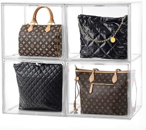 HBlife Purse Storage Organizer for Closet, Clear Stackable Handbag Display Case Box with Magnetic Door for Collectibles, Cosmetics, Women Heels and Toys, X-Large, 4 Pack by HBlife