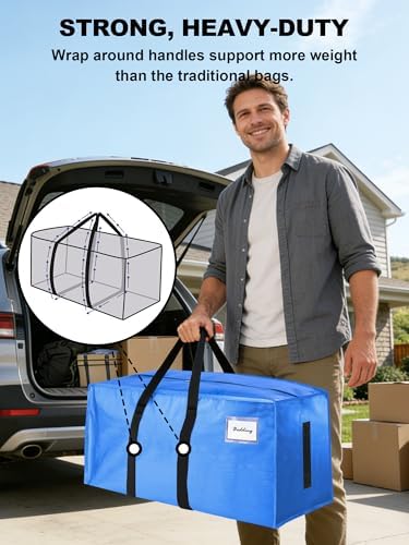 HOMESURE Supports 200lbs Heavy Duty Moving Bags - Strong Zipper & Wrap-Around Handles - Water-Resistant Storage Totes, Durable Alternative to Moving Boxes - 40 Pack - Sky Blue - Image 2