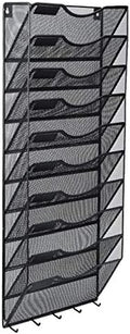 EasyPAG 10 Pocket Mesh Wall File Organizer with Key Hooks, Hanging Paper Folder Holder with Classify Label, Vertical Wall Mount Mail Organizer for Office Home Classroom, Black by EasyPAG