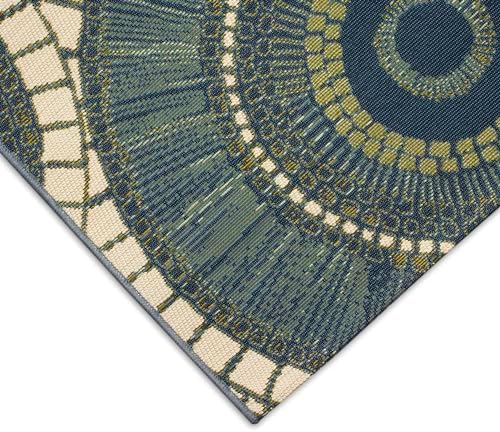 Liora Manne Marina Indoor/Outdoor Power Loomed Synthetic Blend Low Profile Area Rug - Transitional Geometric Casual Medallion Colorful (Circles Azure) (6'6" x 9'4") - Image 6