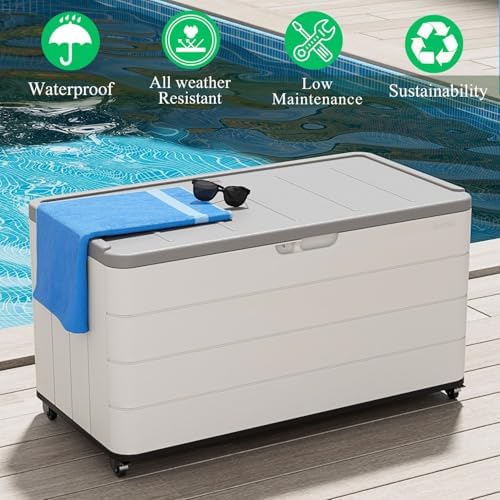ZZM 110 Gallon Outdoor Deck Box with Wheels, Waterproof Resin Storage Cabinet for Patio - Image 3