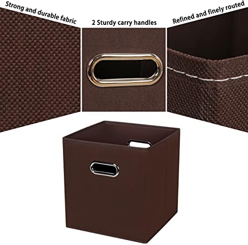 Fabric Cubby Storage Bins,13x13x13 Inches,Cube Organizer Bin Foldable Storage Boxes with Dual Handles Fabric Organizer Box and collapsible Storage basket,Set of 8,Coffee - Image 7
