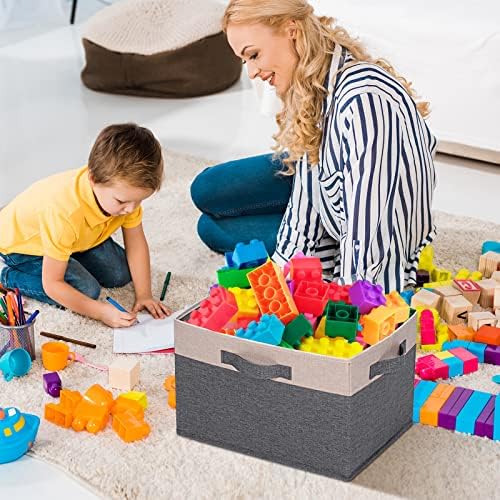 GhvyenntteS Large Fabric Storage Bins for Shelves with 3 Handles, 15x11x9.6in Closet Storage Bins, Sturdy Foldable Storage Baskets for Shelves Closet Bedroom Living Room Office (Beige, Set of 6) - Image 6