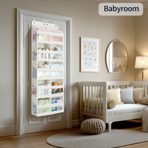 Yecaye 5-Tier Over The Door Organizer Dual-Column, 80lbs Load Extra Large Over the Door Storage of 10 Compartments, Heavy Duty Door Organizer Hanging for Dorm Bathroom Pantry, Cream White 2 Pack - Image 7