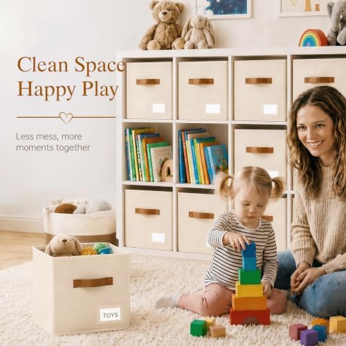 Storage Cubes 10 Pack, 11 Inch Fabric Storage Cubes Organizer Bins with Labels, Odor-Free & Sturdy PP Structure, Cubby Baskets for Closet, Shelves, Toys & Nursery (Beige) - Image 4
