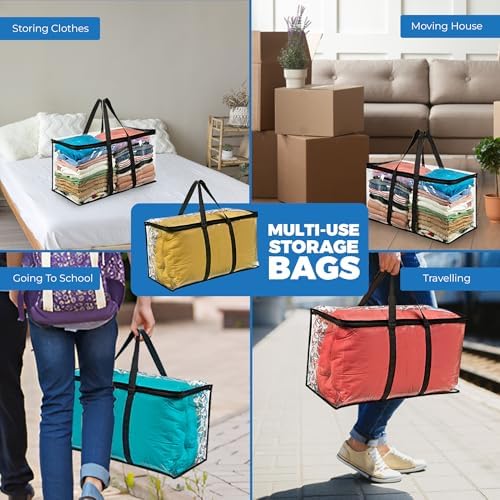 VitalUp Clear Moving Bag with Zipper, Blanket Clothing Storage 25x14x12 4pk - Image 7