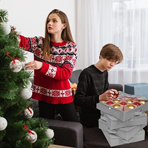 ProPik 4 Pcs Christmas Ornament Storage Boxes with Dividers, Transparent Top Zipper Closure, 4 Individual Ornament Holder Trays, Keeps 64 Holiday Ornaments, Ornament Organizer Storage Box (Gray) - Image 7