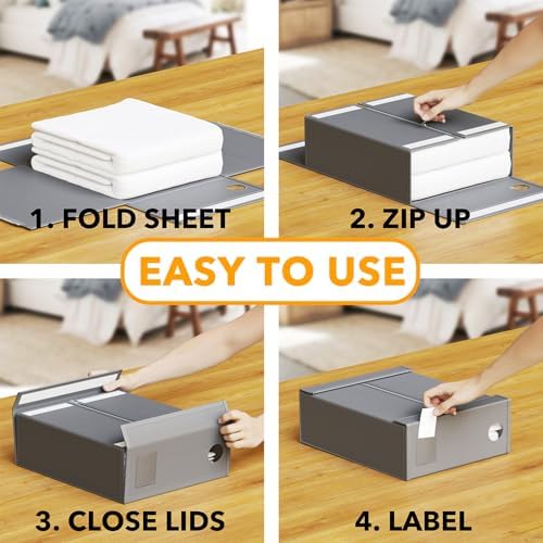 SpaceAid 12 Pack Bed Sheet Organizers and Storage, Foldable Sheet Organizer for Linen Closet, Sheets Set Folder Keeper with Window XL (Queen & King Size) Bedding Container (Gray, 12 Pack) - Image 3