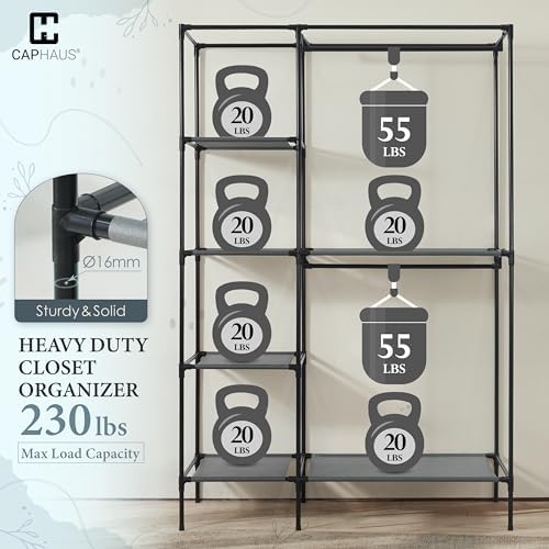 Fencer Wire Heavy Duty Garment Rack W/Fabric Cover, Clothing Storage Organizer Rack, Covered Portable Closet Wardrobe Clothes Rack for Hanging Clothes, Wardrobe Rack W/Cover, 44-Inch Wide, 6 Shelves - Image 3