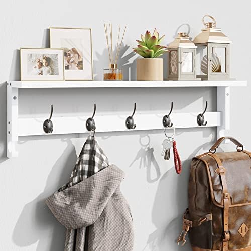AMBIRD Coat Rack Wall Mount with Shelf, 28.9 Inches Coat Hooks Wall Mounted with 5 Hooks, Hat Wall Hooks for Hanging in Entryway, Living Room, Bathroom, Bedroom (White, 28.9 * 4.5 inches) by AMBIRD