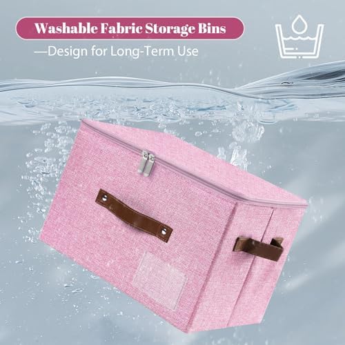 ANMINY Storage Box Fabric Bins with Zipper Lid, 17.7"x13.8"x10" Pink, 3PCS - Image 3