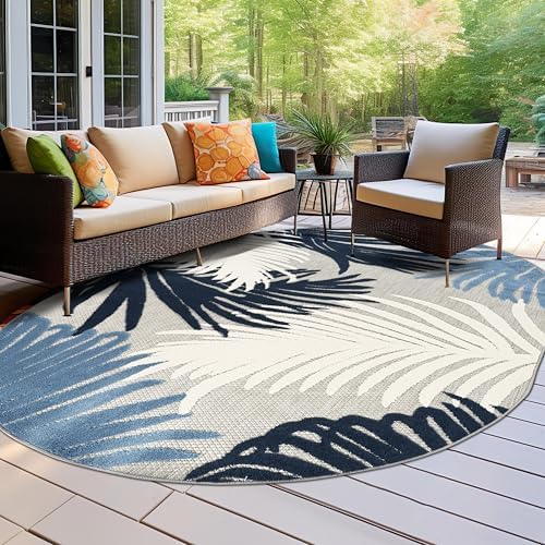 Rugshop Lucca Indoor/Outdoor Contemporary Floral Deck Oval Rug Navy 5' x 7' by Rugshop