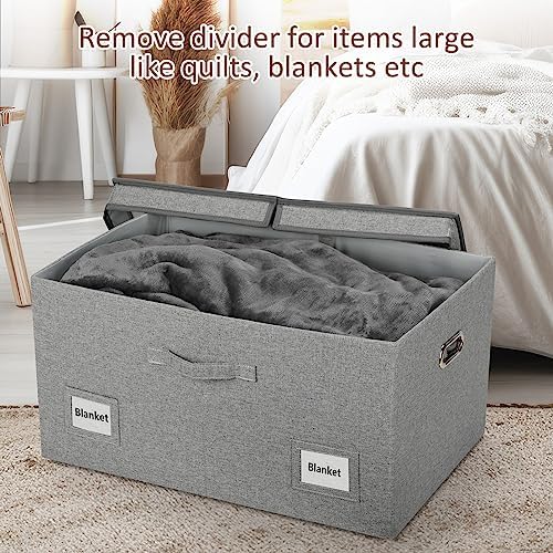 Graciadeco 75 Quarts Extra Large Decorative Storage Bins with Lids, 3 Packs Gray Collapsible Storage Bins with Lids, Stackable Storage Bins Decorative Box Storage With Lid Extra Large - Image 6