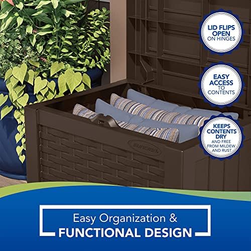 Suncast 2 Pack 22-Gallon Small Deck Box - Lightweight Resin Storage Container and Seat for Patio Cushions and Gardening Tools - Store Items on Patio, Garage, 22.5"L x 17"W x 22.5"H, Yard - Java Brown - Image 6