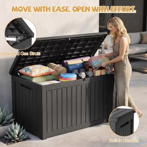 Outdoor Storage Box Waterproof, 300 Gal Gen 2 Resin Deck Box With Wheels - Image 5