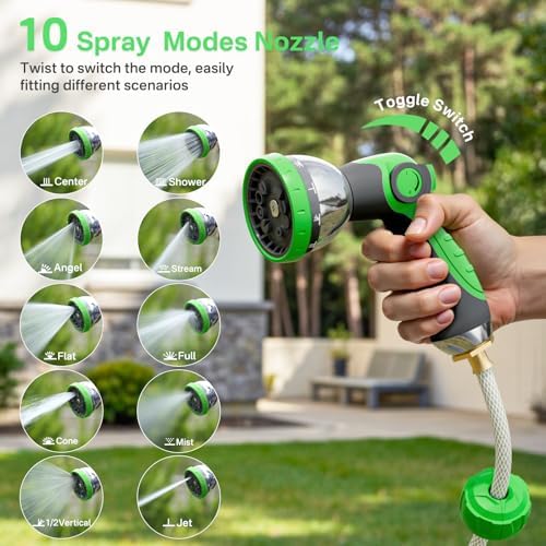 Retractable Garden Hose Reel, 1/2 in x 150 ft Heavy Duty Wall-Mounted Hose Reel with 180° Swivel Bracket, 10-Pattern Nozzle, Automatic Slow Rewind System, Any Length Lock for outside Watering,Cleaning - Image 6