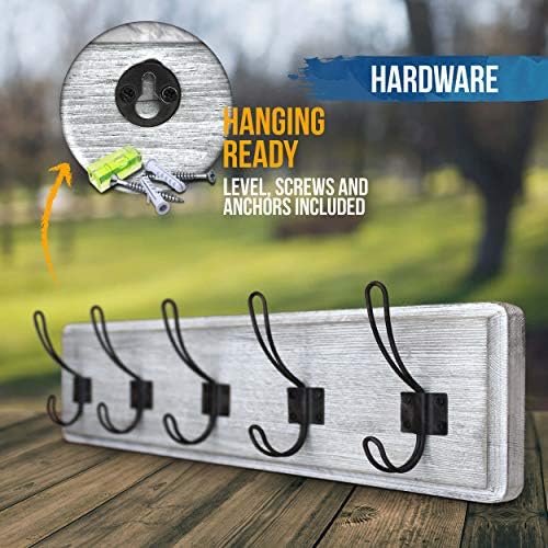 HBCY Creations Rustic Coat Rack - Wall Mounted Whitewash 24" Entryway Coat Hooks - 5 Rustic Hooks, Solid Pine Wood. Perfect Touch for Your Entryway, Kitchen, Bathroom... (Whitewash) - Image 2