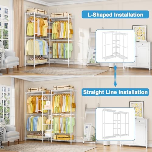 Ulif E4 Clothes Rack, Heavy-Duty Garment Rack Can Be L-Shaped Closet, White - Image 2