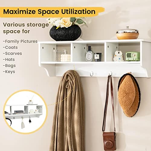 Casart Hanging Shelf Wall Mounted Storage Cabinets W/Hooks for Bedroom, Living Room and Entryway (White) - Image 5