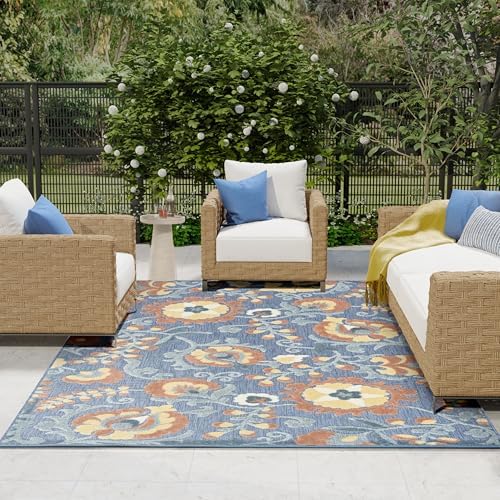 Nourison Home Aloha Blue Rose 7'10" x 10'6" Area Rug - Easy Clean, Non Shedding, Bed Room, Living Room, Dining Room, Kitchen (8' x 11') - Image 2