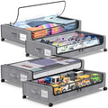 Molutsody Under Bed Storage with Wheels, 4-Pack Underbed Storage Containers with Clear Lids, Under Bed Shoe Storage Organizer, Rolling Under Bed Storage for Clothes Shoes Blankets (Grey) by Molutsody