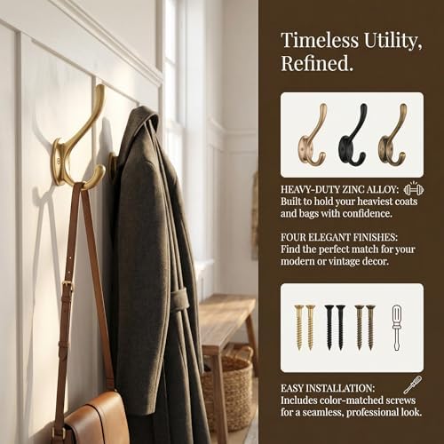 BOZWELL Champagne Bronze Towel Hook Heavy Duty Wall Hooks Hanger Coat Hook Robe Hook Bathroom Wall for Livingroom Bedroom Kitchen Closet 6 Pack YG03 - Image 3