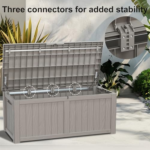 Vixzen 121 Gallon Resin Deck Box, Lockable Outdoor Storage Box for Patio Cushions Storage Furniture,Garden Tools, Pool Supplies, Weatherproof and UV Resistant- Grey - Image 6