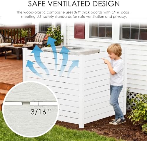 Kozyard 50" W x 48" H Outdoor Privacy Screen with Aluminum Posts, Air Conditioner Fence Panels, Pool Equipment Enclosure, Trash Can Screen Fence Kit for Outside Backyard Patio (White/2 Panels) - Image 2