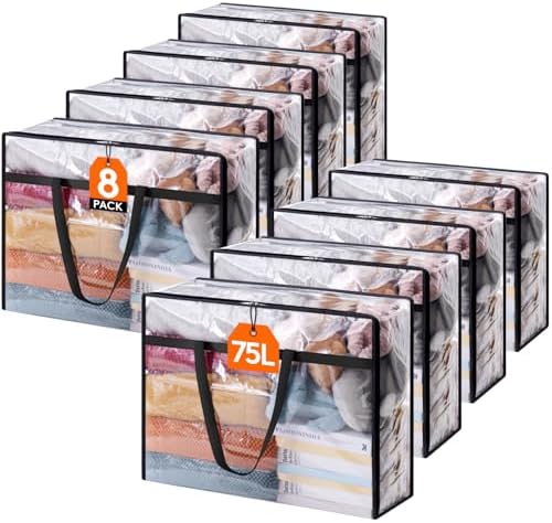 Lifewit 8 Pack Clear Clothes Storage Bags, 75L Plastic Blanket Storage Bag, Vinyl Foldable Moving Bags with Zipper, Closet Organizers and Storage Containers for Bedding, Duvet, Comforter by Lifewit