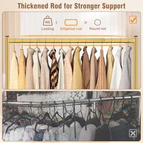 EAGMAK Heavy Duty Clothes Rack Load 420 LBS, Rolling Garment Rack with Lockable Wheels, Standing Metal Clothing Rack, Portable Wardrobe Sturdy Coat Rack for Hanging Clothes (Gold, 47.2″×18.9″×63″) - Image 3