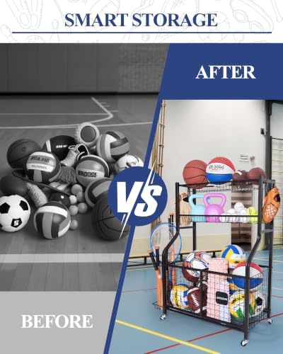 Sports Equipment Organizer with Wheels for Garage Ball Storage - Image 5