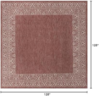 Unique Loom Outdoor Border Collection Area Rug - Floral Border (10' 8" Square Rust Red/Ivory) - Image 2