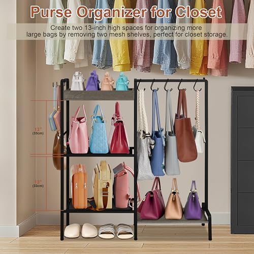 Shoe Rack for Entryway, 2-in-1 Shoe and Purse Rack, 5-Tier, Black - Image 6