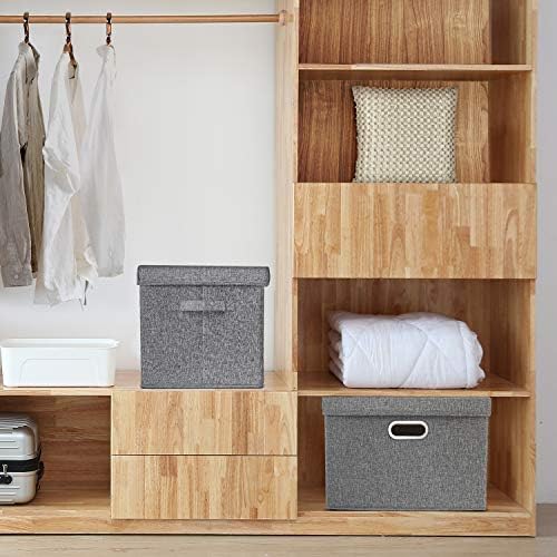 TYEERS Large Storage Bins with Lids, Collapsible, Washable, Fabric Storage Boxes for Organizing, 17.3x11.8x11.4 inches, 5 Pack, Gray - Image 4