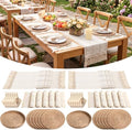 12 Sets Boho Placemat Table Runner Napkin Rings, White, 12x72 by Gandeer