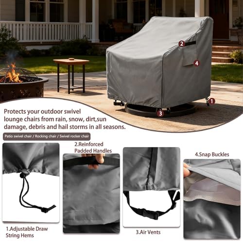 okcool Patio Swivel Chair Cover 4 Pack,Waterproof Heavy Duty Outdoor Chair Covers,Outdoor Swivel Chair Cover for Patio Furniture Covers(33 W x 35 D x 38.5 H inches),Grey - Image 3