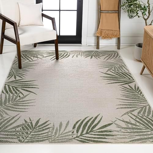 JONATHAN Y Palm Frond Border Indoor Outdoor Area Rug 5X8 Green/Cream, Isla Coastal Cottage for Backyard, Patio, Porch, Easy-Cleaning, High Traffic, Pet-Friendly, Non-Shedding (TSN207B-5) - Image 3