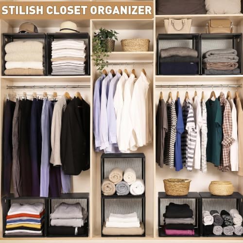 AceOrbit 3 Pcs Stackable Closet Storage Bins 12"x12"x12" Black - Image 5