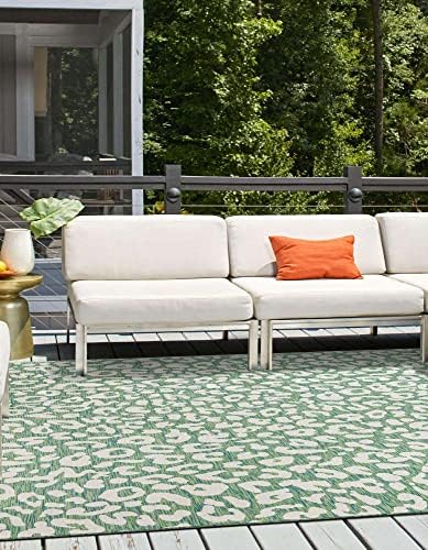 Unique Loom Outdoor Safari Collection Area Rug - Leopard (6' 1" Square Green Blue/Ivory) - Image 3
