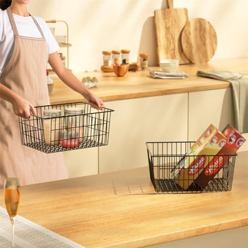 SANNO Black Wire Baskets Freezer Bin Organizer for Home, Bathroom, Closet Organization, set of 8, 15.7inch - Image 5