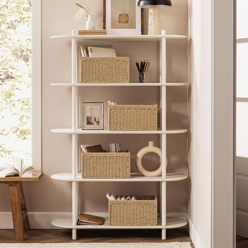 UBBCARE 4 Pack Wicker Basket, 13.4L×8.3H×7.1W inch Woven Paper Rope Storage Baskets for Shelves, Foldable Rectangular Storage Baskets with Handle, Storage Basket for Organizing, Natural - Image 7