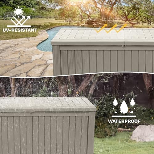 DWVO 180 Gallon XL Deck Box with Divider & Lockable Lid, Waterproof Resin Outdoor Storage for Patio, Garden, Poolside, Cushions, Supplies & Sports Gear, Light Brown - Image 5