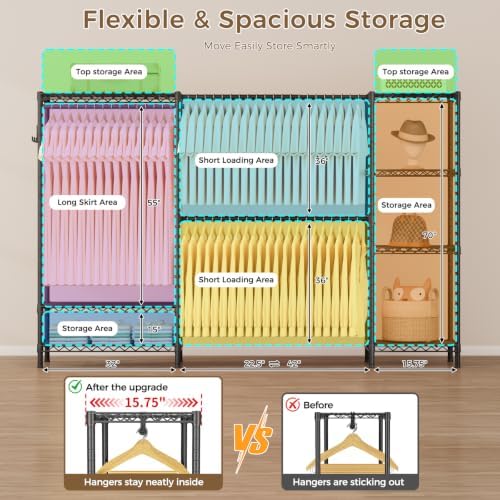 Golpart Heavy Duty Clothes Rack Metal Wardrobe with Adjustable Wire Shelves - Image 5