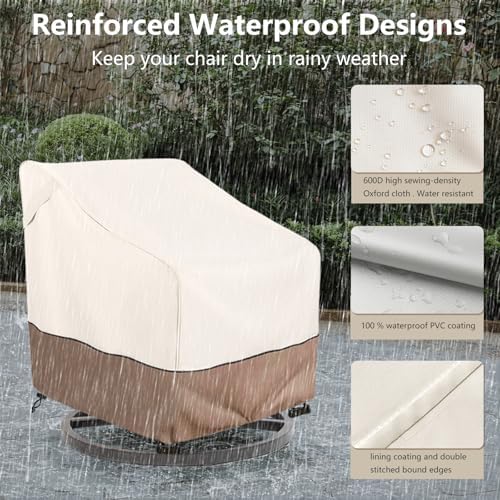Patio Swivel Chair Cover 4 Pack,Waterproof Heavy Duty Outdoor Chair Covers,Outdoor Swivel Chair Cover for Patio Furniture Covers(30 W x 34 D x 38.5 H inches),Beige & Brown - Image 5